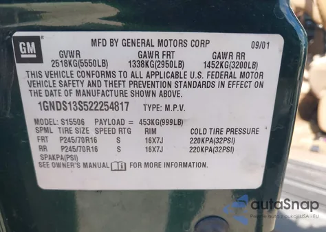 2002 Chevrolet Trailblazer Lt z USA, uszkodzony, nr VIN 1GNDS13S522254817